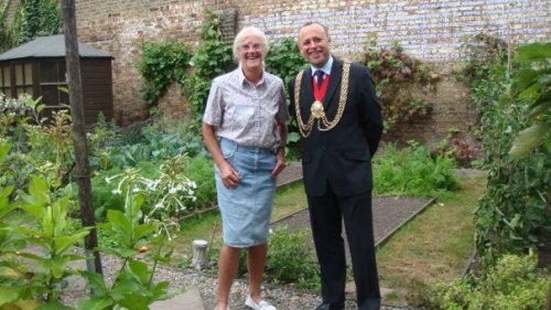 Mayor with volunteer Anna Jefferson-Smith in the gardens